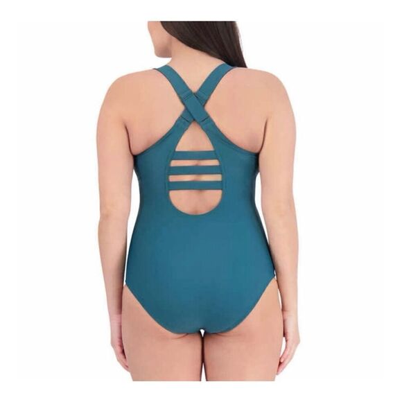 NWT Eddie Bauer One Piece Swimsuit Women’s Medium Bathing Suit Green High Neck - Picture 3 of 16